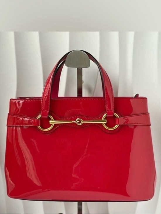 Gucci Handbags - Gucci Horsebit Red Patent Leather Satchel Tote - China Exclusive Gold Hardware